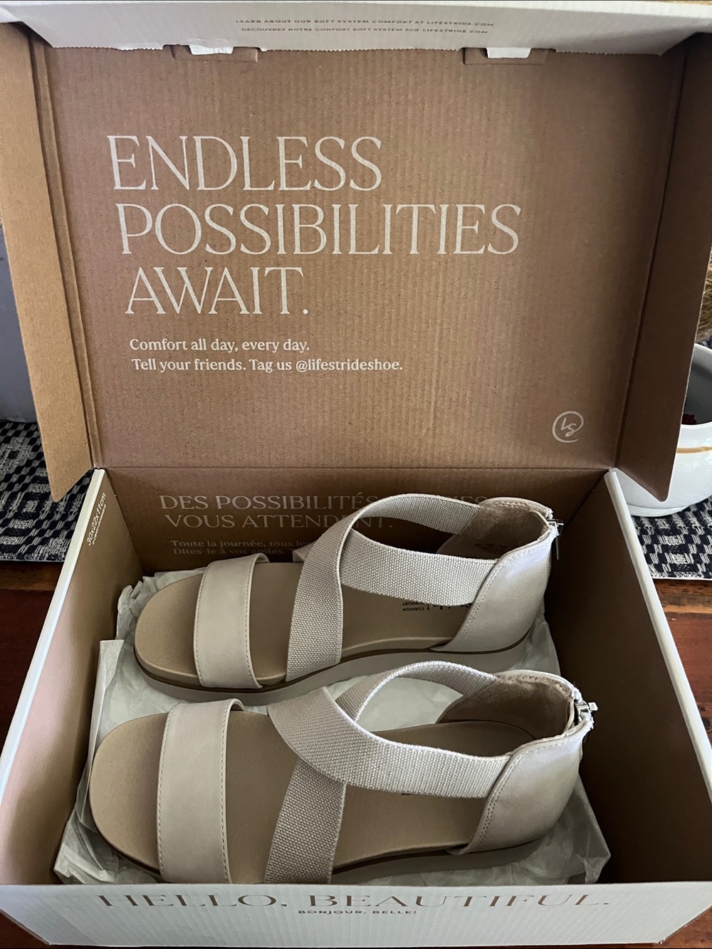 Life Stride Beige Elastic-Strap Women's Sandal